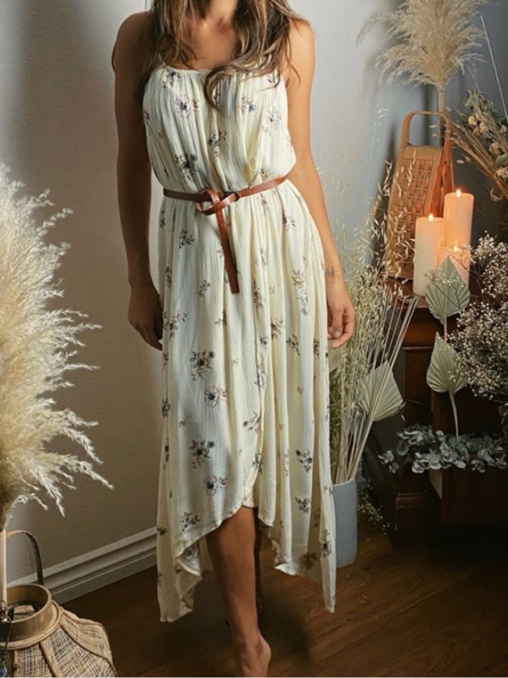Final Touch Cream Floral High-Low Dress